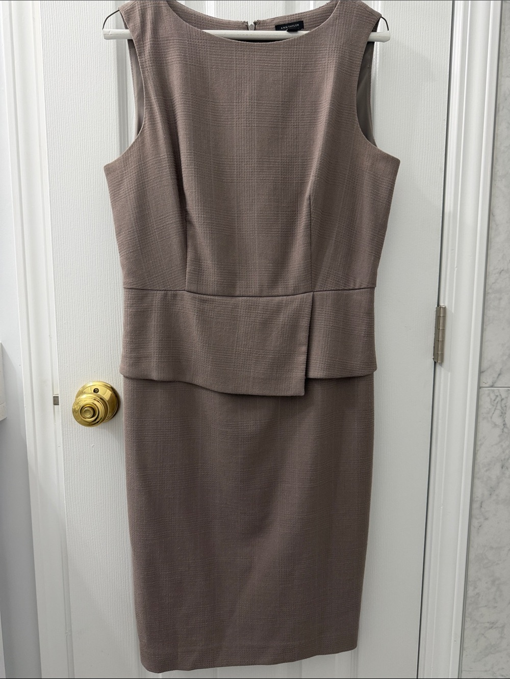 Ann Taylor Sleeveless Taupe Peplum Dress - Classic Workwear